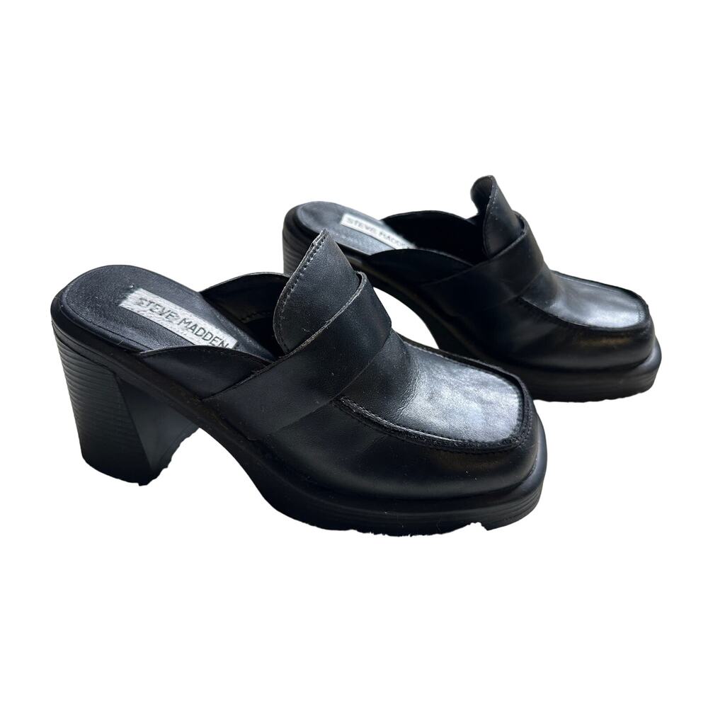 Steve Madde Fraim Leather Heeled Loafer Mules Chunky Heel Size 6